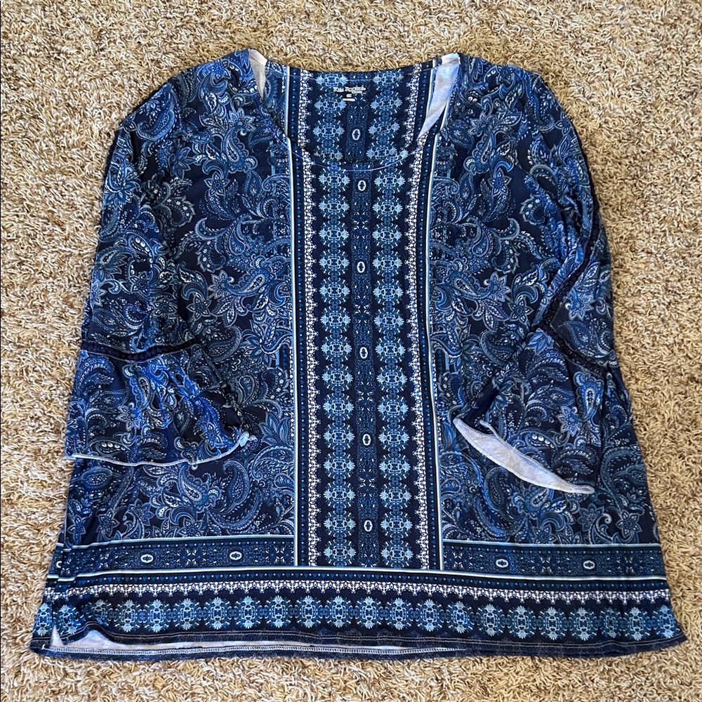 Kim Rogers Navy Paisley Blouse - Size 3X